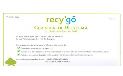 Certificat de recyclage